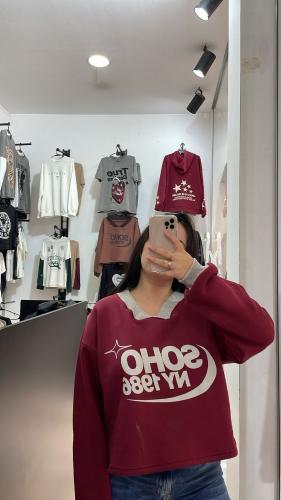 Buzo Frisado Crop Cuello V Soho - Miniatura 2