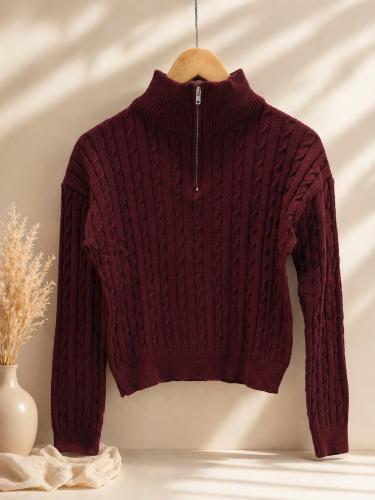 Sweater Trenzado Medio Cierre