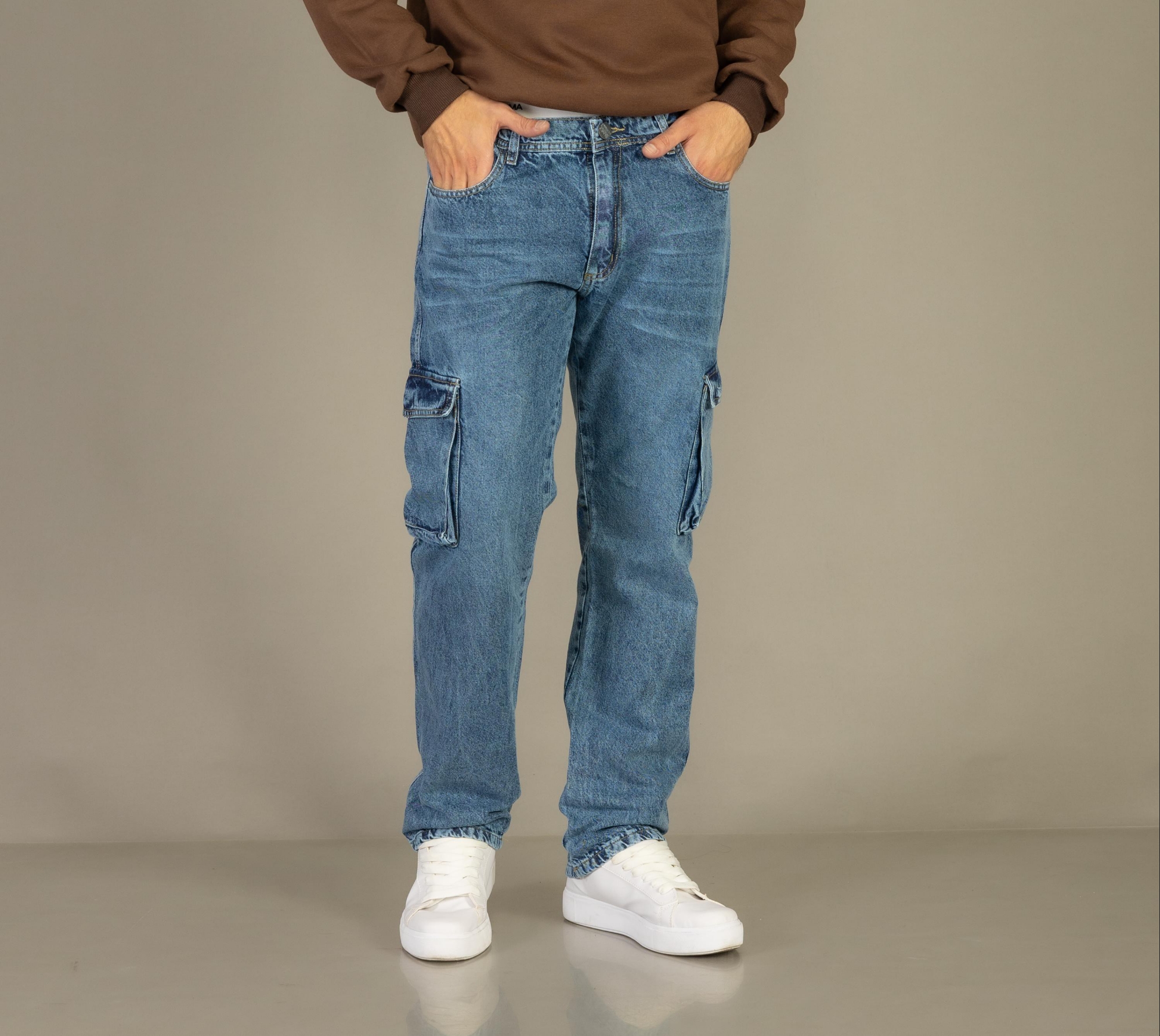Pantalón Mom Cargo Azul Arenado H/c - Imagen 1