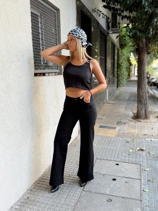 Wide Leg Elastizado Negro