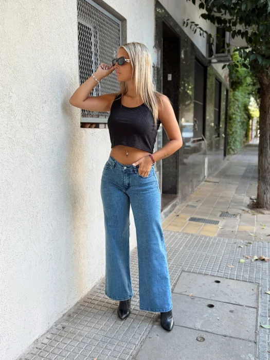 Wide Leg Elastizado Celeste Nev