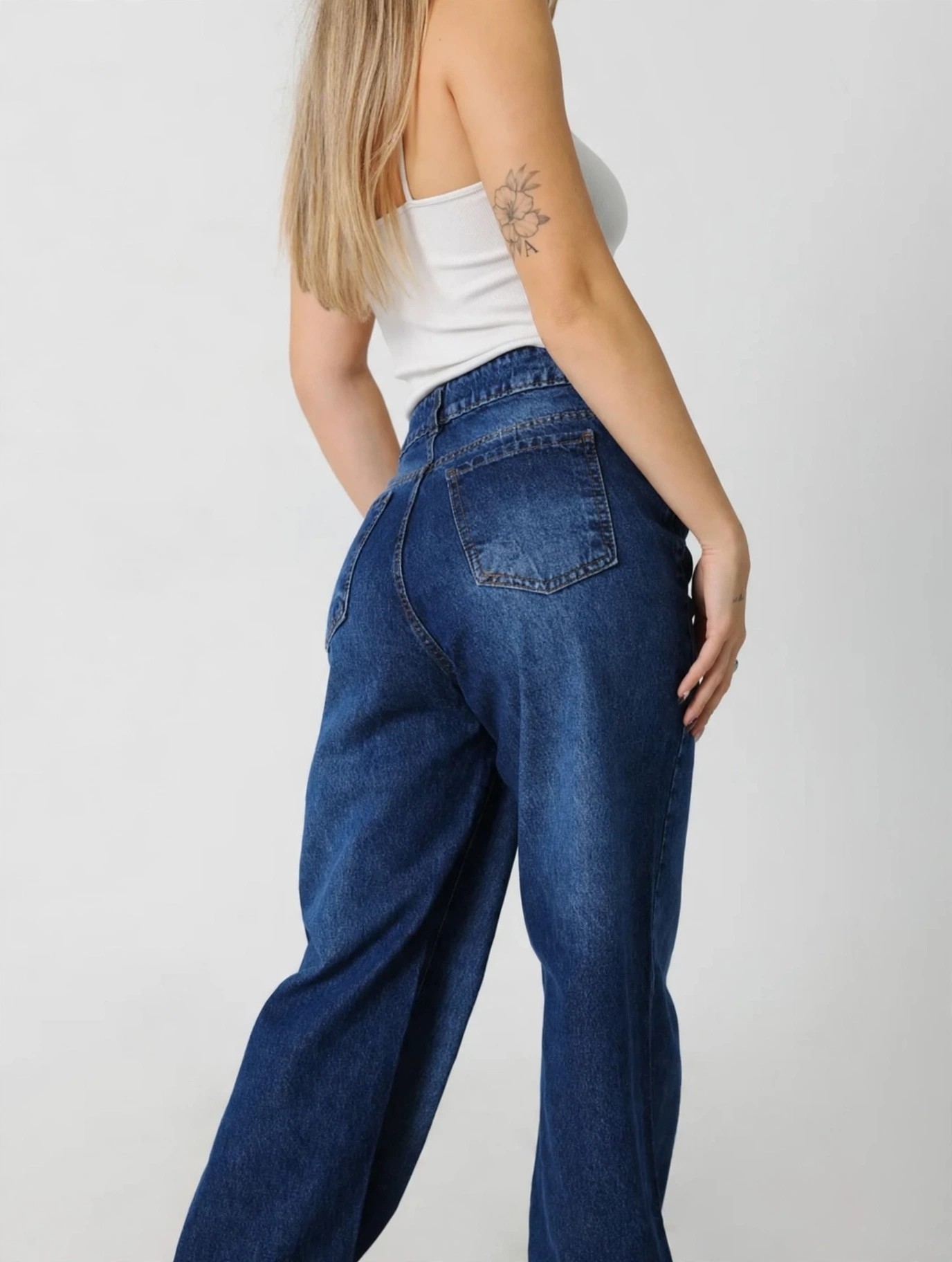 Wide Azul Locaiizado Tiro Alto Denim Rigido Premium - Imagen 2