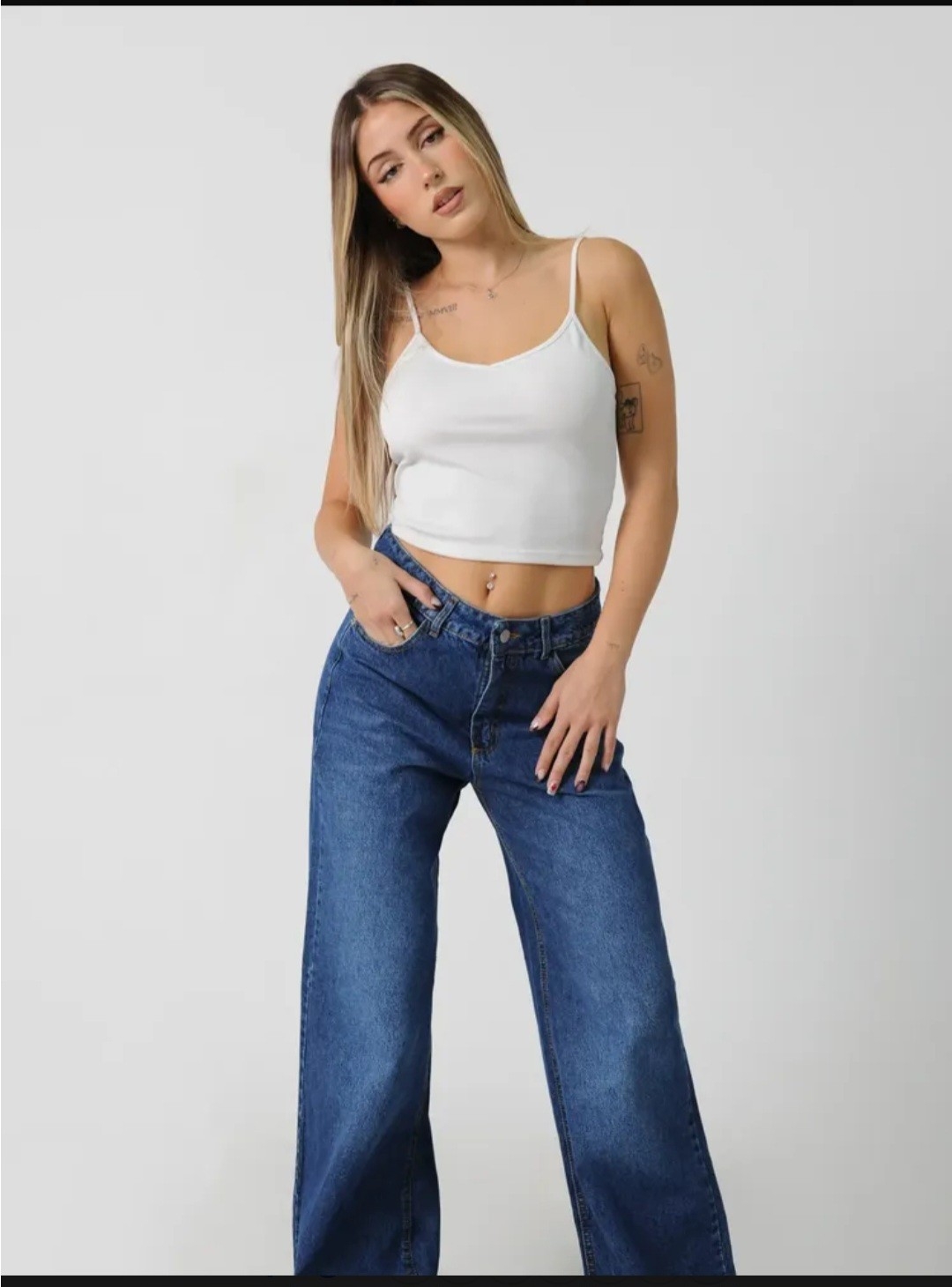 Wide Azul Locaiizado Tiro Alto Denim Rigido Premium - Imagen 3