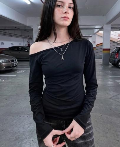 Camiseta Asimetrico Largo Manga Larga Hombro Asimetrico