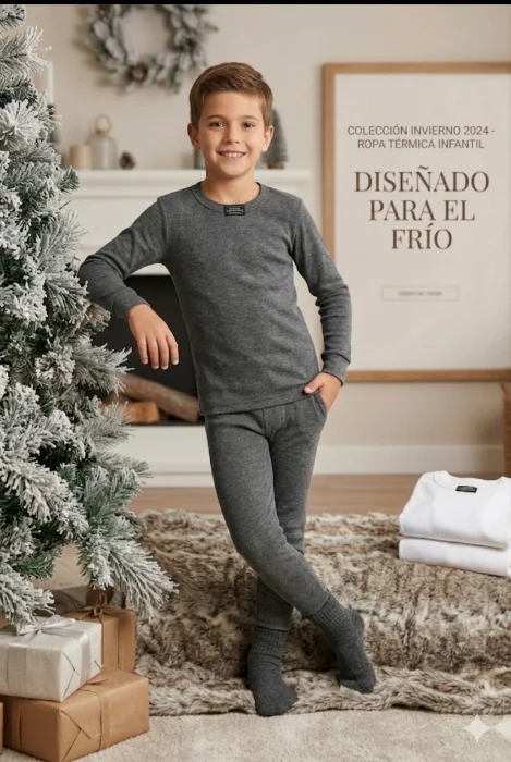 Conjunto Termico Frizado Cuello Redondo Camiseta Calza