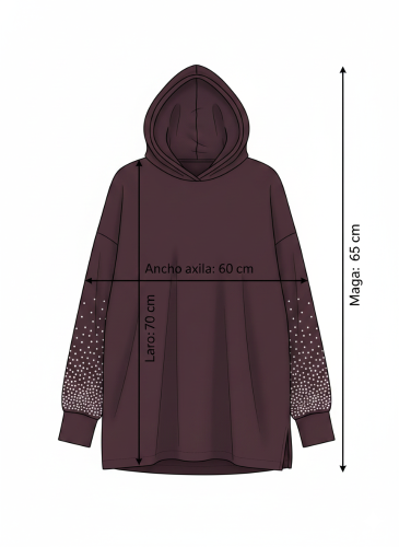 Buzo Oversize con Capucha y Apliques Strass en Mangas - Miniatura 2