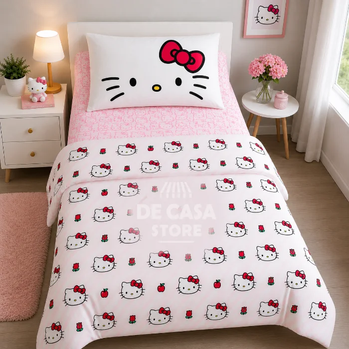 Juego Sábanas Hello Kitty 1 1/2 Twin Suaves Cotton Touch Licencia Oficial Ultra Suave