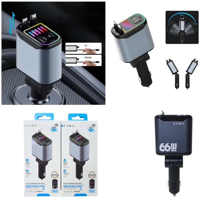 Cargador Auto 4 en 1 Tipoc-ph 1usb/1us-c Ezra (cr76)