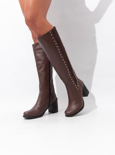 Bota Caña Alta Elastico Tachas Cierre  Chocolate Negro Nardin