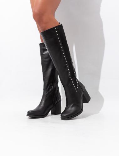 Bota Caña Alta Elastico Tachas Cierre  Chocolate Negro Nardin - Miniatura 2