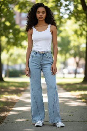 Jeans Wide Leg con Recorte