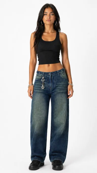 Jean Baggy Regulador Cintura Dama Pantalón Ancho Denim Mujer Mayoristas 2000's Moda