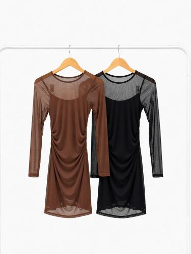 Vestido Tull Frunce C/forro