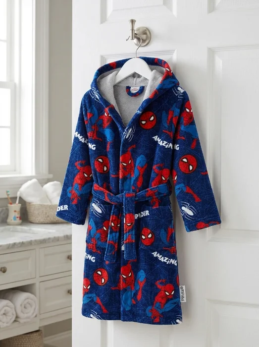 Bata Infantil Hombre Araña  Flannel con Capucha Piñata - Licencia Oficial