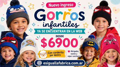 Gorro de Lana con Corderito Spiderman, Mario Bross, Batman,