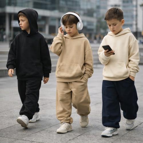 Conjuntos de Niños de Buzo Oversize y Pantalón Baggi Regulable en Friza Semi Peinada