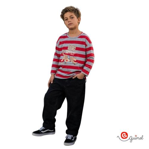 10248 Remera Niño Teen Ml Oversize Rayada Leopardo Cool