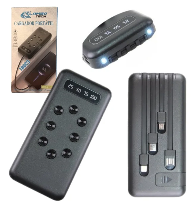 Cargador Portátil Multificha  con Sopapa y Linterna