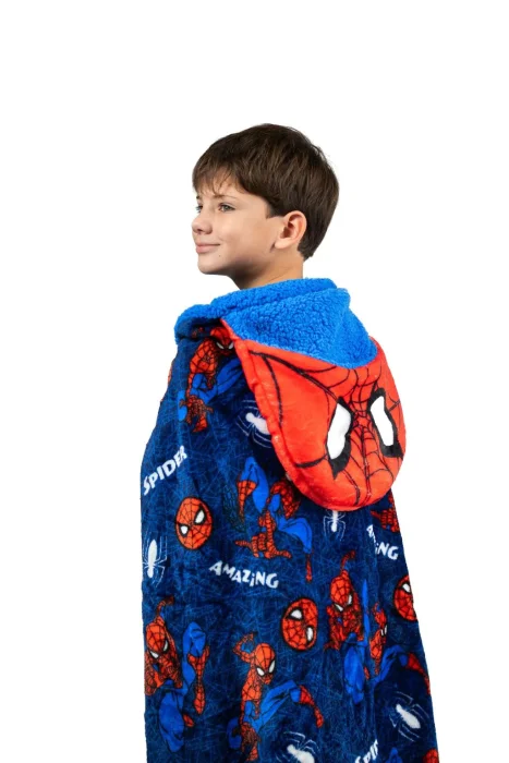 Manta Capucha Spiderman - Corderito Abrigada Infantil Piñata - Oficial Marvel