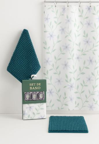 Set de Baño Cortina + Alfombra + Ganchos