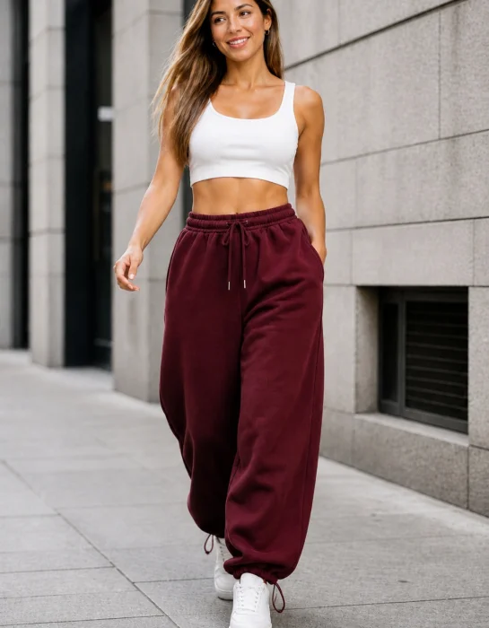 Pantalon Baggy Mujer Rústico Jogging Puño Ajustable