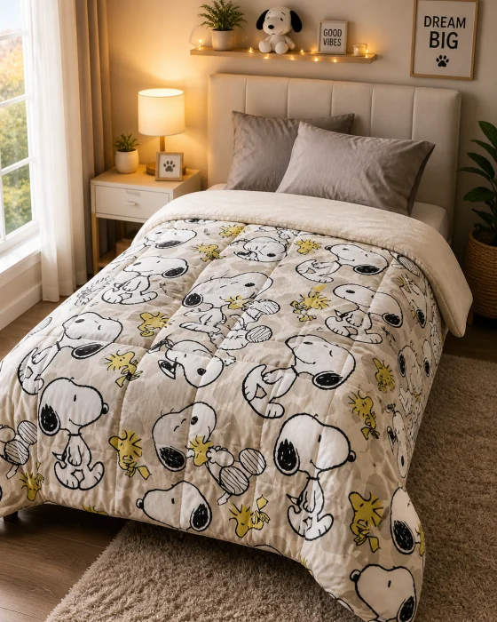 Acolchado Snoopy Flannel 1 1/2 Plaza Súper Abrigado Invierno Premium Original Peanuts