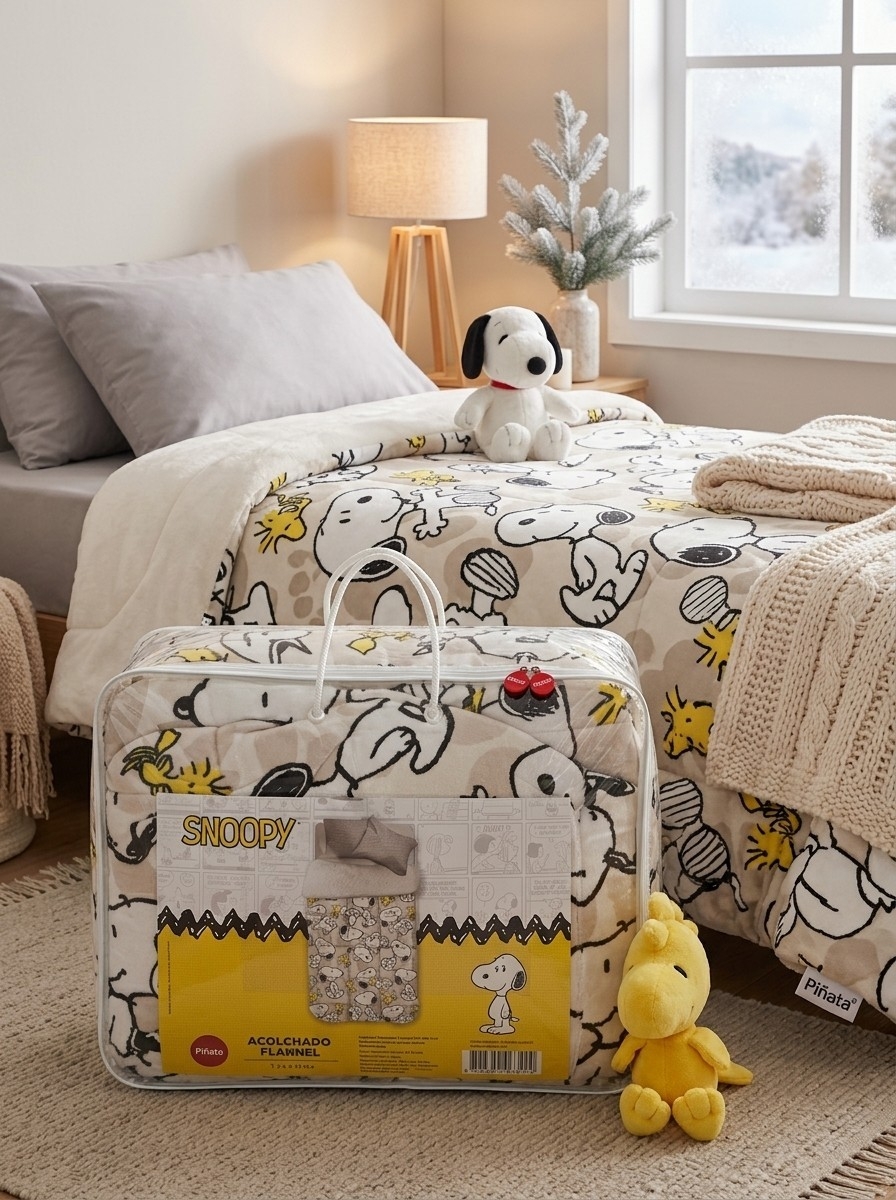 Acolchado Snoopy Flannel 1 1/2 Plaza Súper Abrigado Invierno Premium Original Peanuts - Imagen 2
