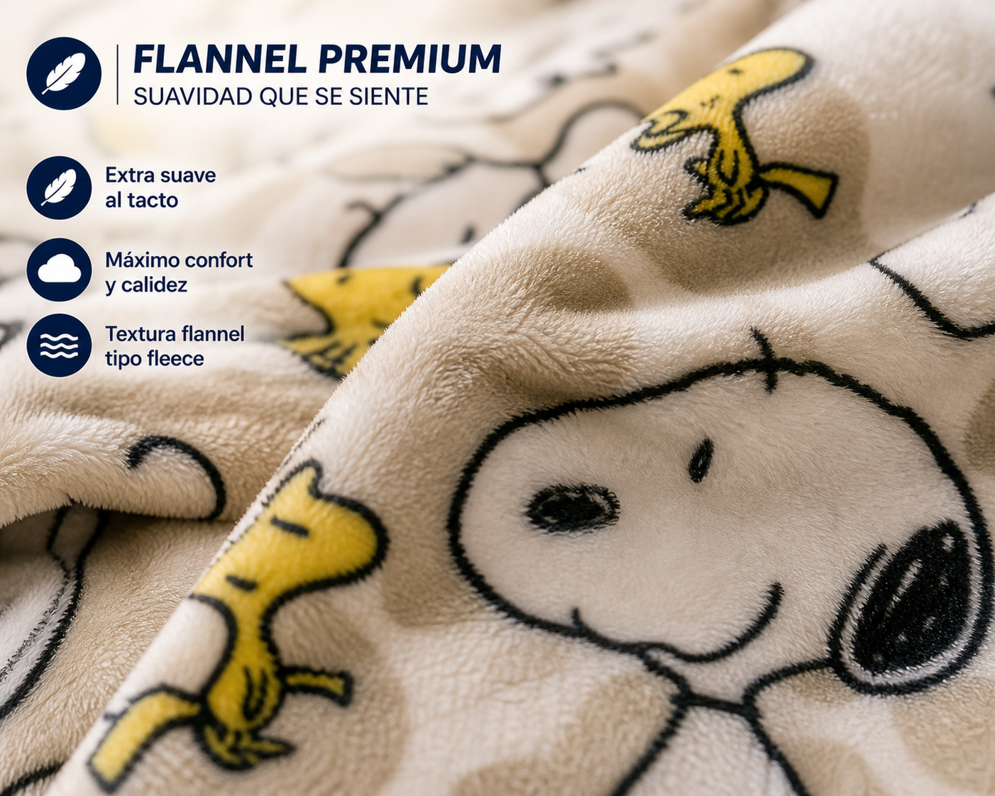 Acolchado Snoopy Flannel 1 1/2 Plaza Súper Abrigado Invierno Premium Original Peanuts - 5.png
