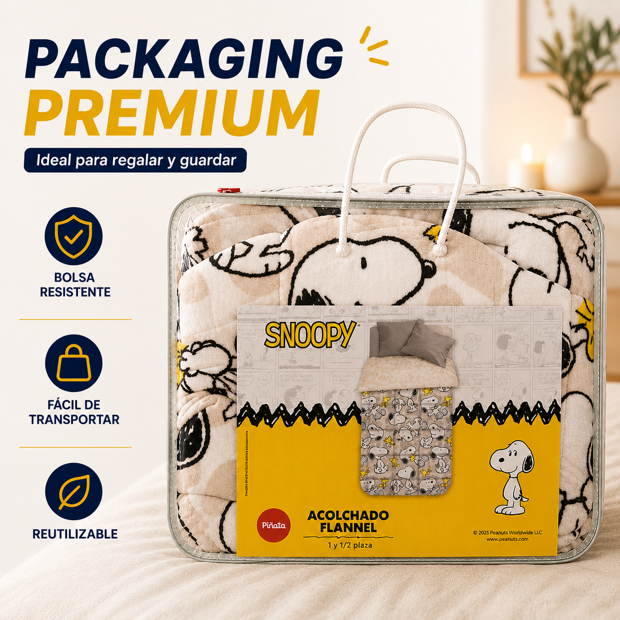 Acolchado Snoopy Flannel 1 1/2 Plaza Súper Abrigado Invierno Premium Original Peanuts - 10.png