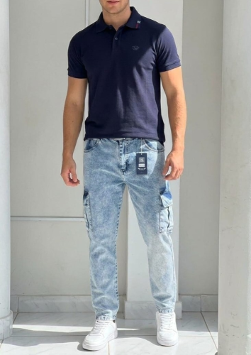 Pantalon Hombre  Mom Cargo Celeste