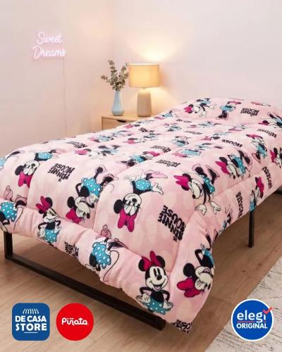 Acolchado Flannel Piñata Minnie Mouse 1 1/2 Plaza Suave Abrigado - Licencia Oficial