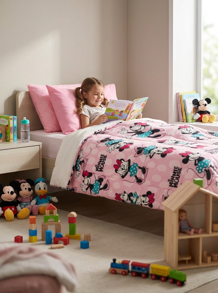 Acolchado Flannel Piñata Minnie Mouse 1 1/2 Plaza Suave Abrigado - Licencia Oficial - Person_using_product_at_home_202605120728_3.jpeg