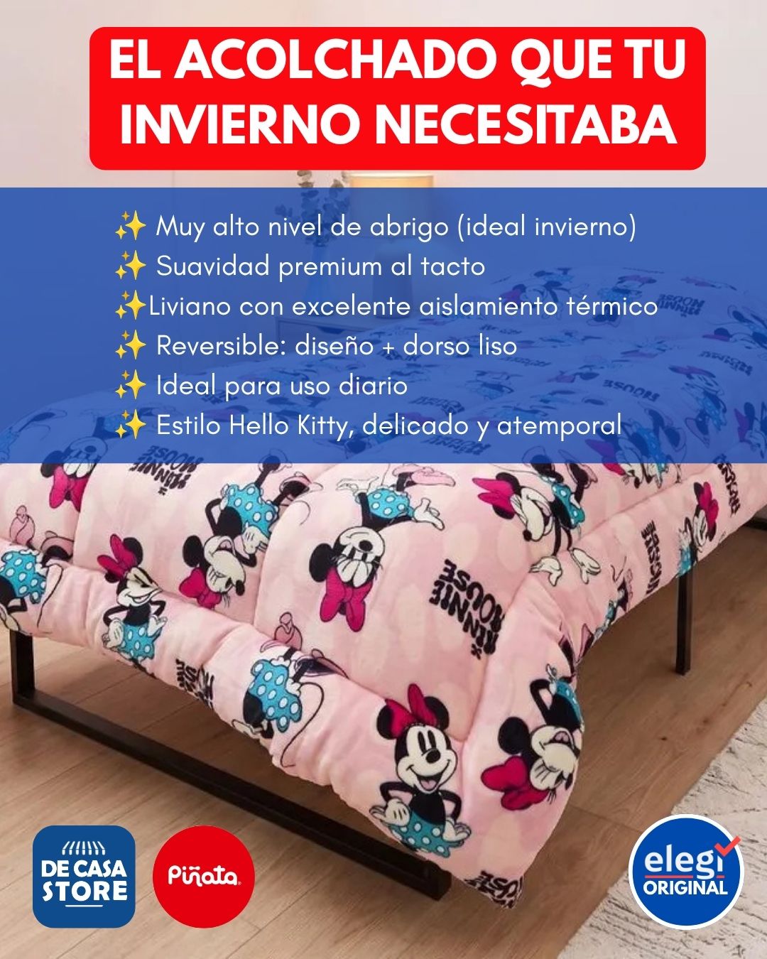 Acolchado Flannel Piñata Minnie Mouse 1 1/2 Plaza Suave Abrigado - Licencia Oficial - 25.jpg