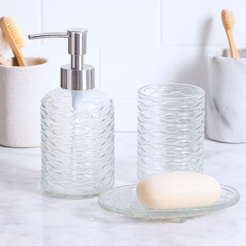 Set de Baño X3 Vidrio Transparente - Cod: Sbk-jghb03c