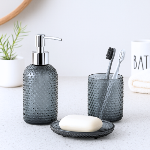Set de Baño X3 Vidrio Negro - Cod: Sbk-jghb04g
