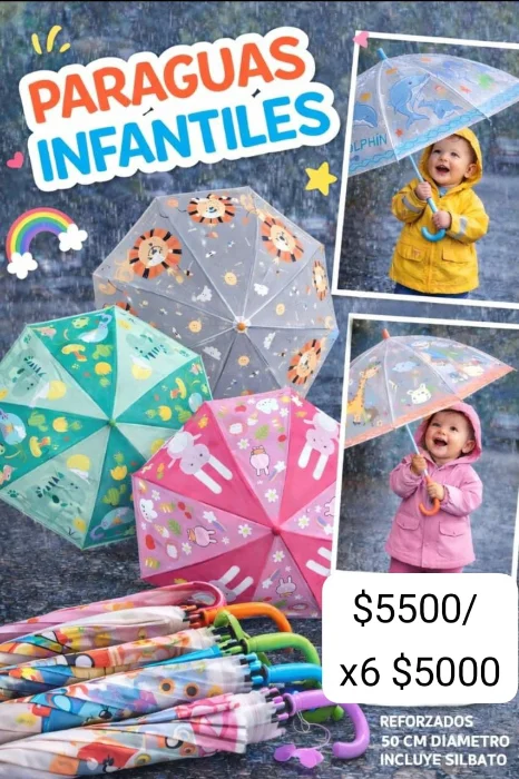Paraguas Infantiles, Mide 50 Cm de Diámetro; por Mayor $5500/x6 $5000