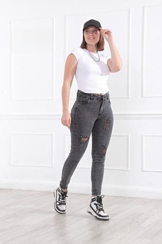 Pantalón Gris Nevado con Rotura Elastizado