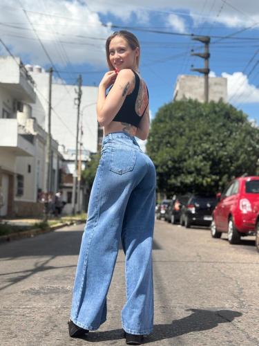 Wide Leg Azul Arena con Tachas