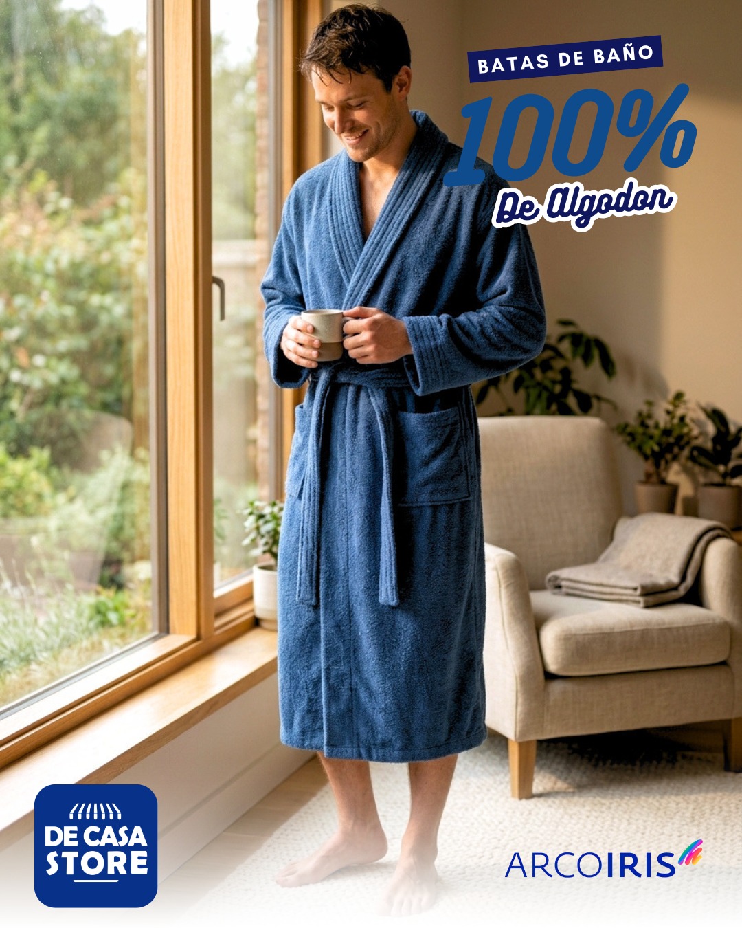 Bata de Baño Arcoiris 100% Algodon | Azul | 400 Gr. Premium - 2.jpeg