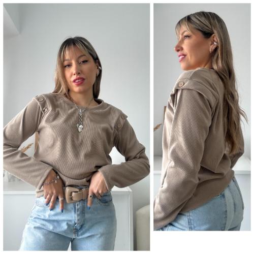Sweater Boton Terry Brush