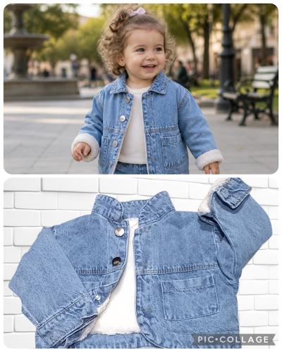 Campera de Jeans Rígido con Corderito de Beba