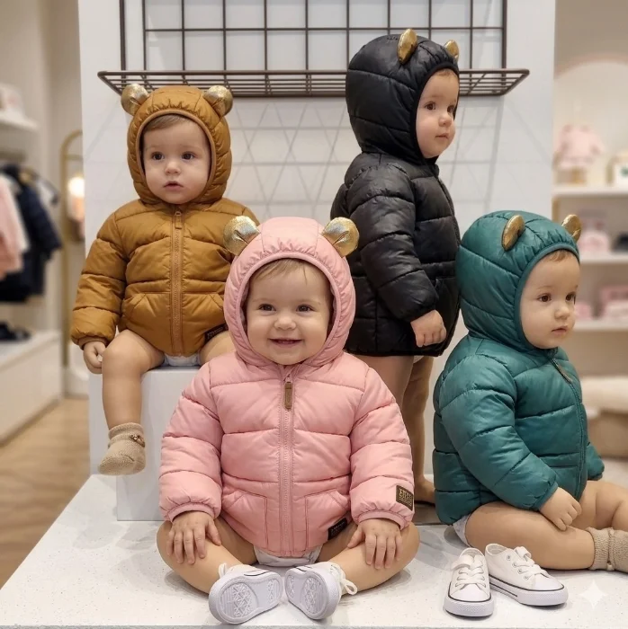 Campera Infantil Bebe Orejas Abrigada Lty Colores Lisos