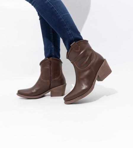 Texana Corta Cuero Ecologico Liso  Taco bajo Tendencia Negro Choco Blanco Montana - Miniatura 2