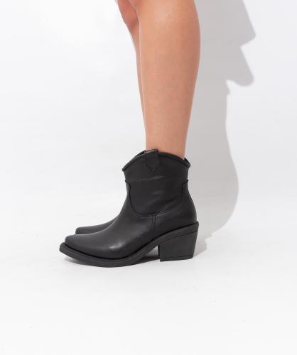 Texana Corta Cuero Ecologico Liso  Taco bajo Tendencia Negro Choco Blanco Montana - Miniatura 3