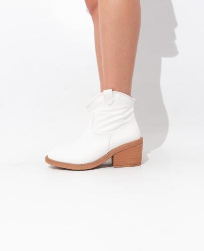 Texana Corta Cuero Ecologico Liso  Taco bajo Tendencia Negro Choco Blanco Montana - Miniatura 4