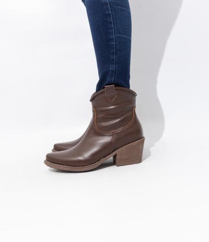 Texana Corta Cuero Ecologico Liso  Taco bajo Tendencia Negro Choco Blanco Montana - Miniatura 5