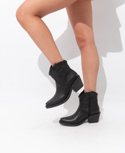 Texana Corta Cuero Ecologico Liso  Taco bajo Tendencia Negro Choco Blanco Montana - Miniatura 6