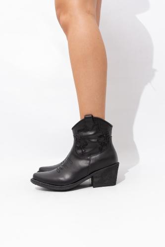 Texana Corta Bordado Negro Choco Cuero Ecologico Taco bajo Tendencia Montana - Miniatura 2