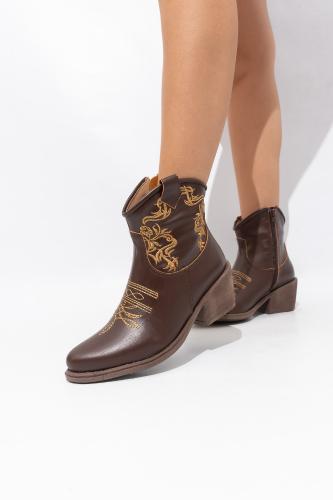 Texana Corta Bordado Negro Choco Cuero Ecologico Taco bajo Tendencia Montana - Miniatura 4