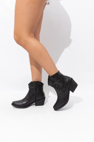 Texana Corta Bordado Negro Choco Cuero Ecologico Taco bajo Tendencia Montana - Miniatura 5